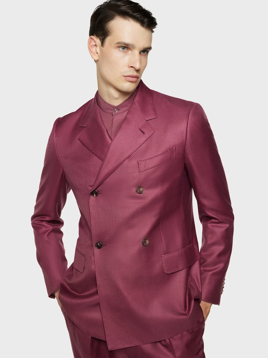 Abito doppiopetto in cashmere e seta bordeaux - Image 5