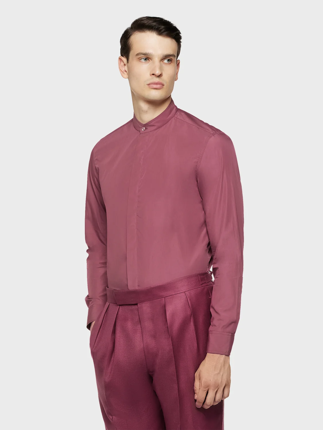 Camicia coreana in cotone bordeaux - Image 3