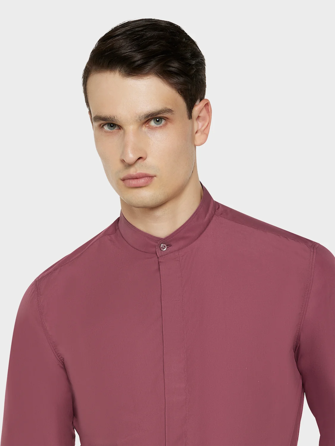 Camicia coreana in cotone bordeaux - Image 6