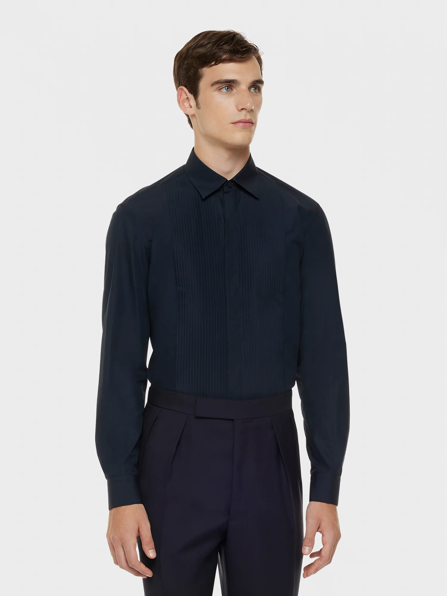 Camicia da cerimonia in cotone blu notte - Image 3