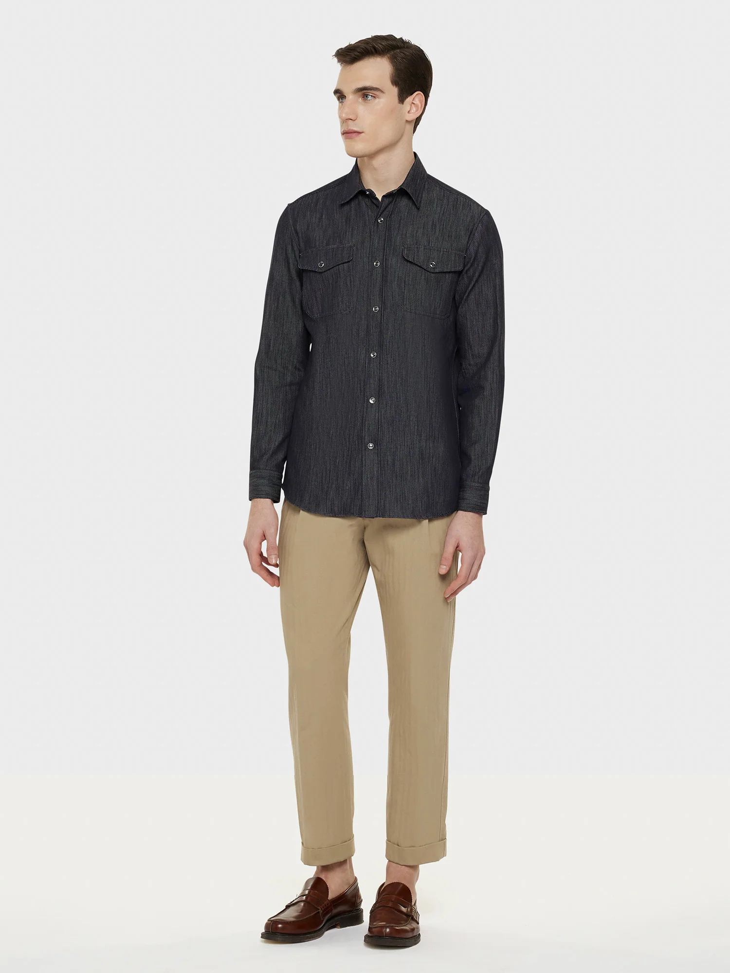 Camicia in cotone denim blu scuro - Image 3