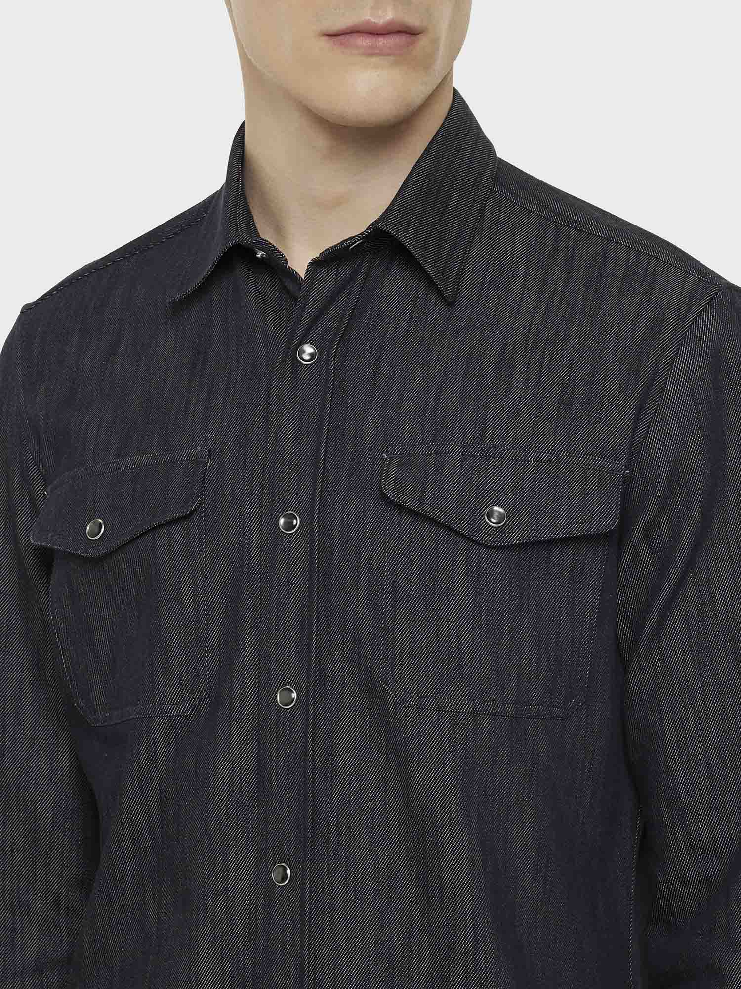 Camicia in cotone denim blu scuro - Image 5