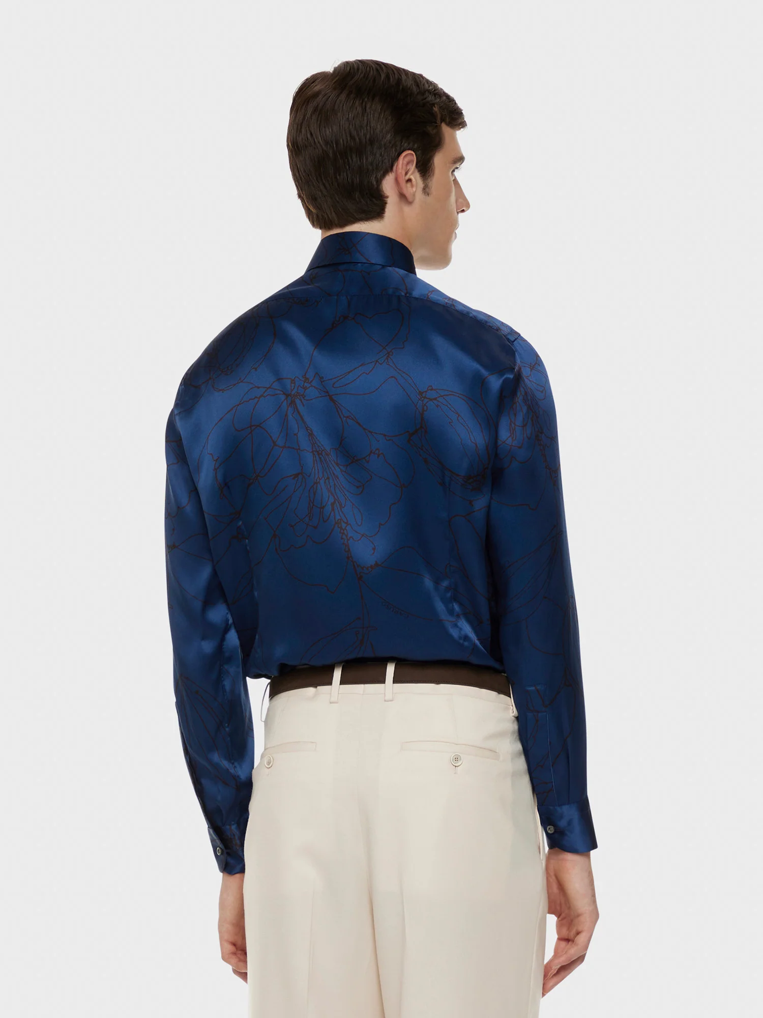 Camicia in seta floreale blu - Image 4