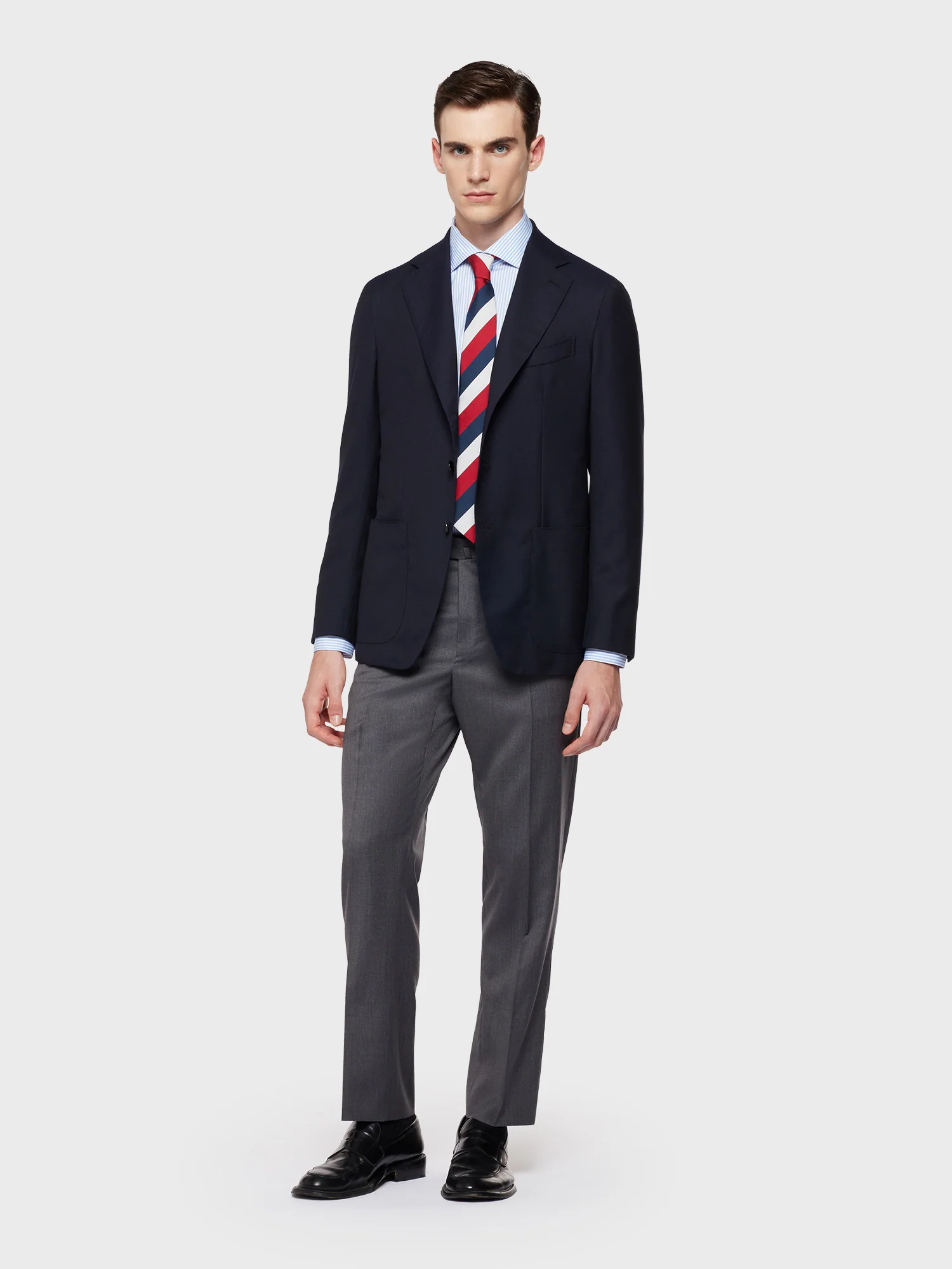 Camicia classica slim fit in popeline di cotone azzurro a righe - Image 3