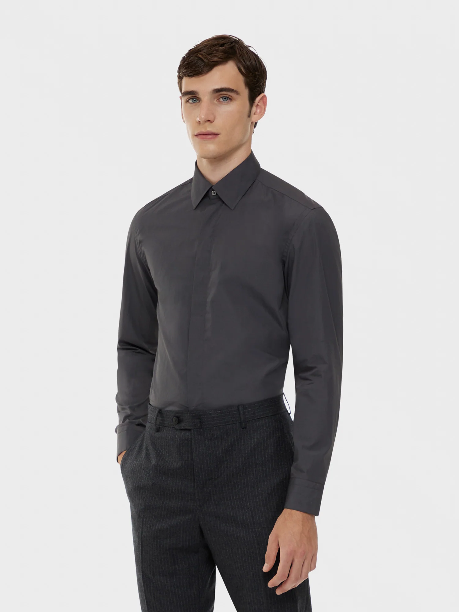 Camicia slim in cotone grigia - Image 2