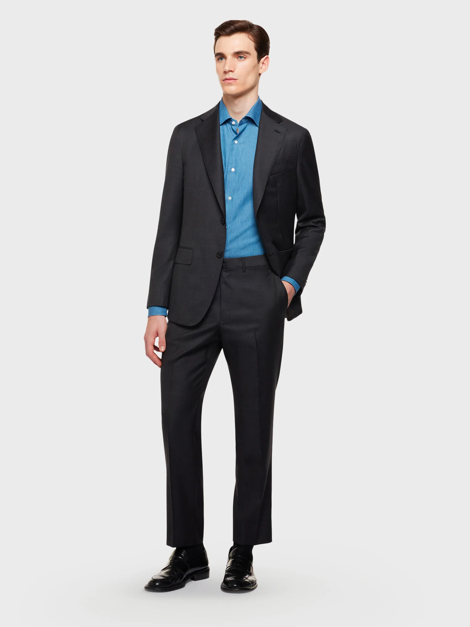 Camicia classica slim fit in twill denim indaco - Image 3