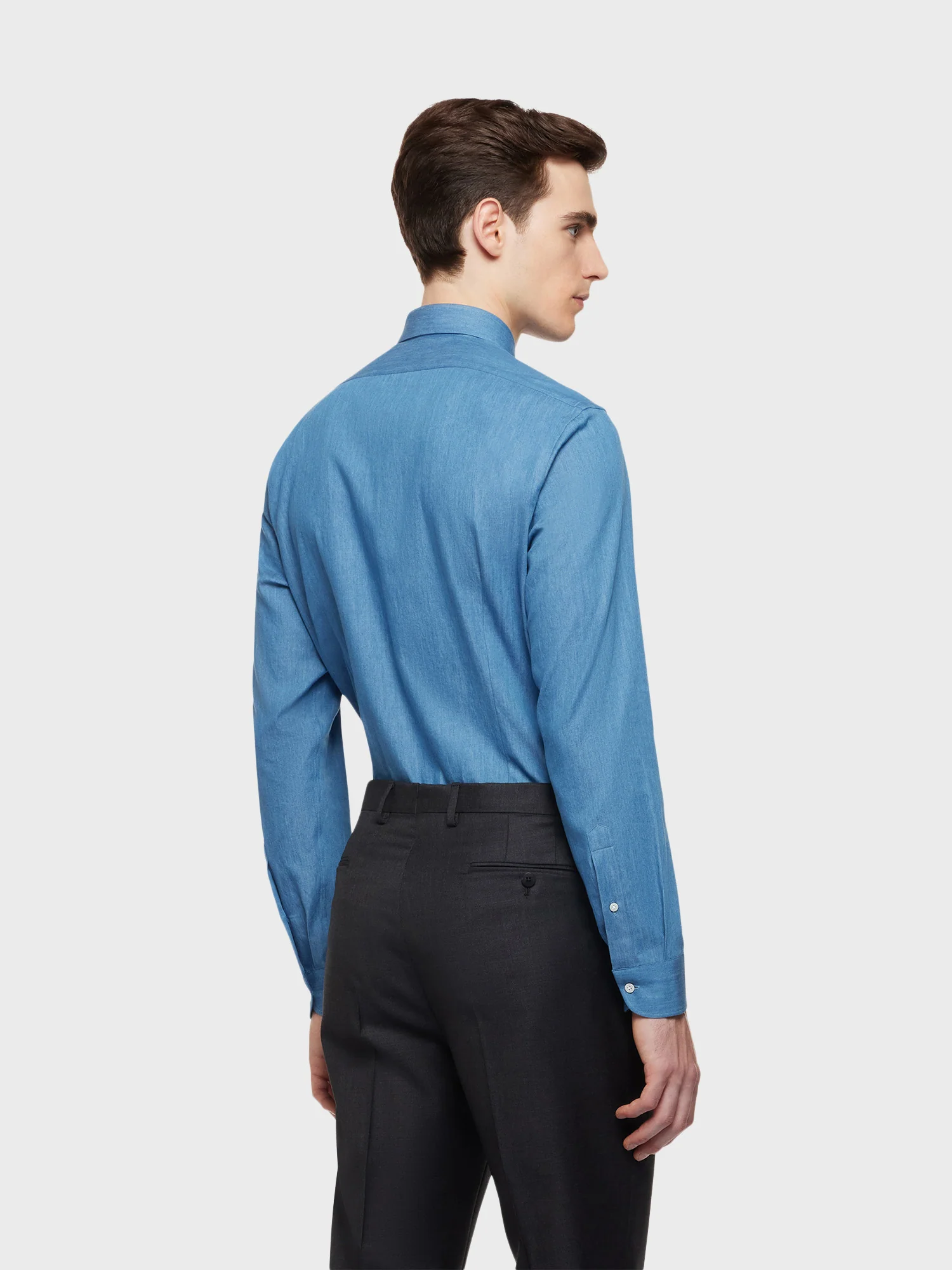Camicia classica slim fit in twill denim indaco - Image 4