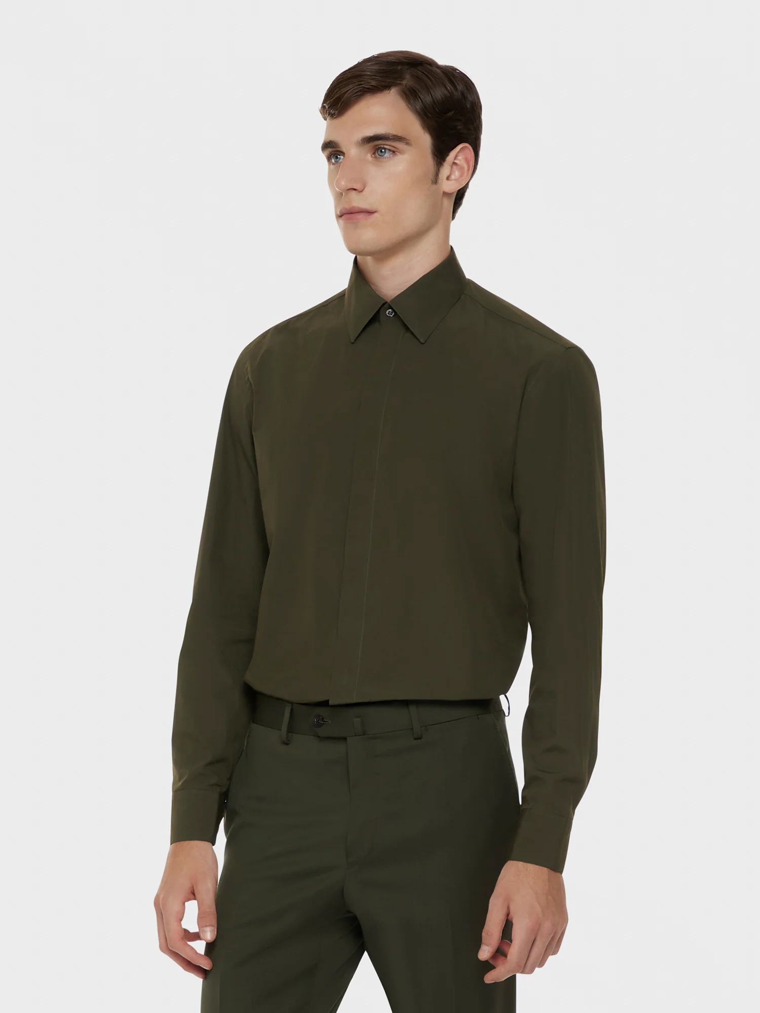 Camicia slim in cotone verde - Image 2