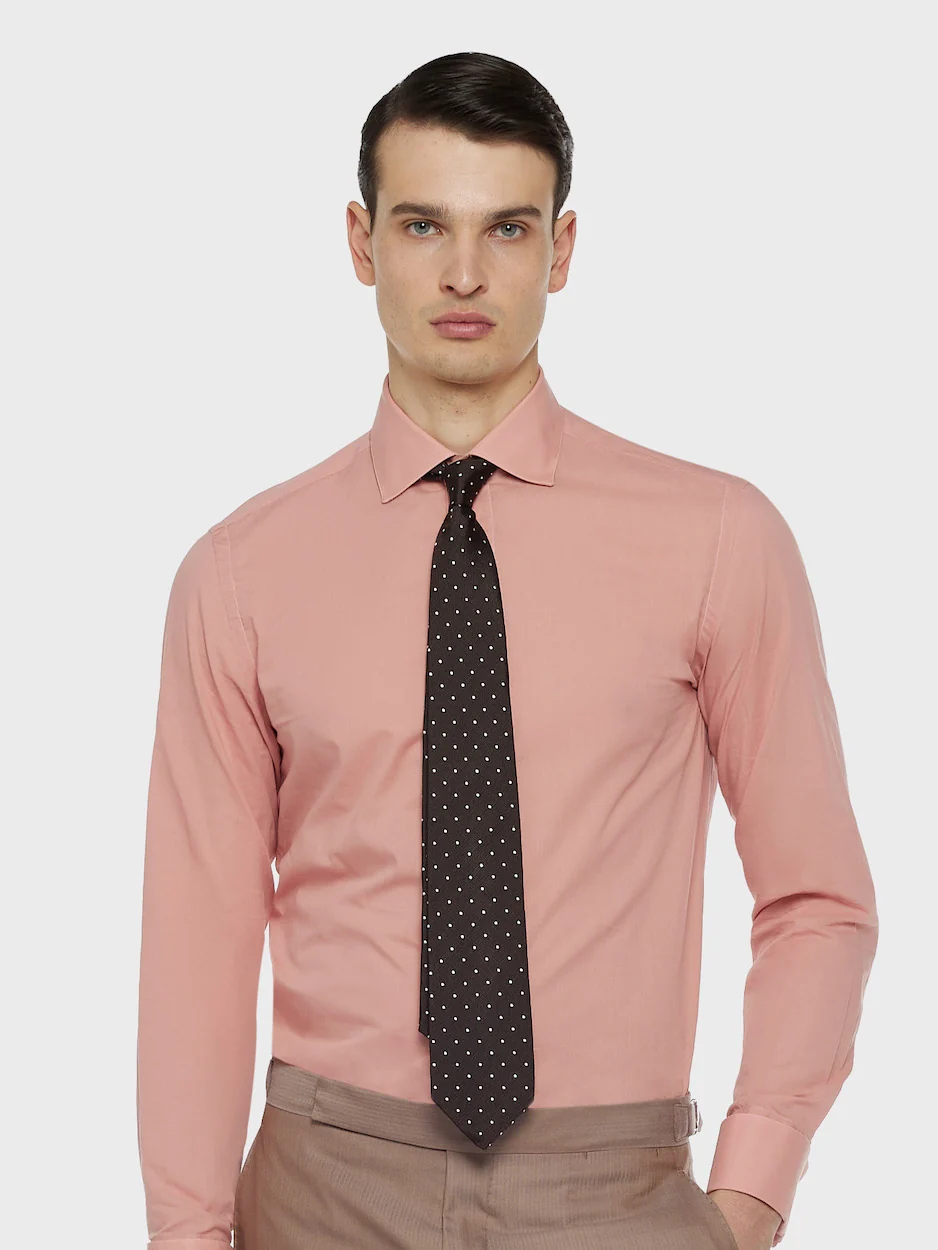 Cravatta in seta jacquard a pois marrone