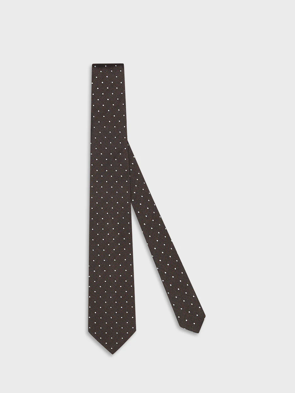 Cravatta in seta jacquard a pois marrone - Image 2