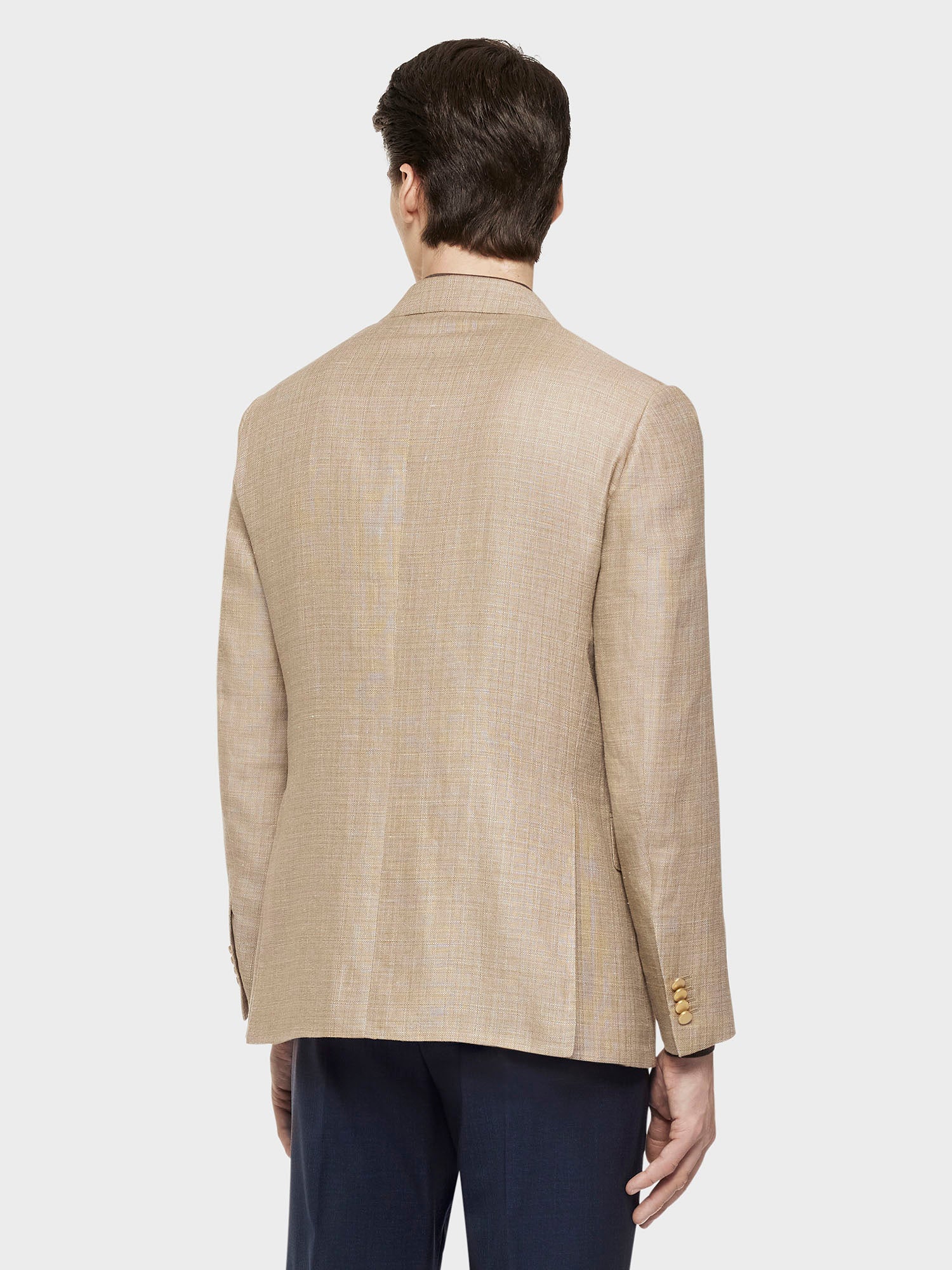 Giacca norma doppiopetto in lino e lana beige - Image 4
