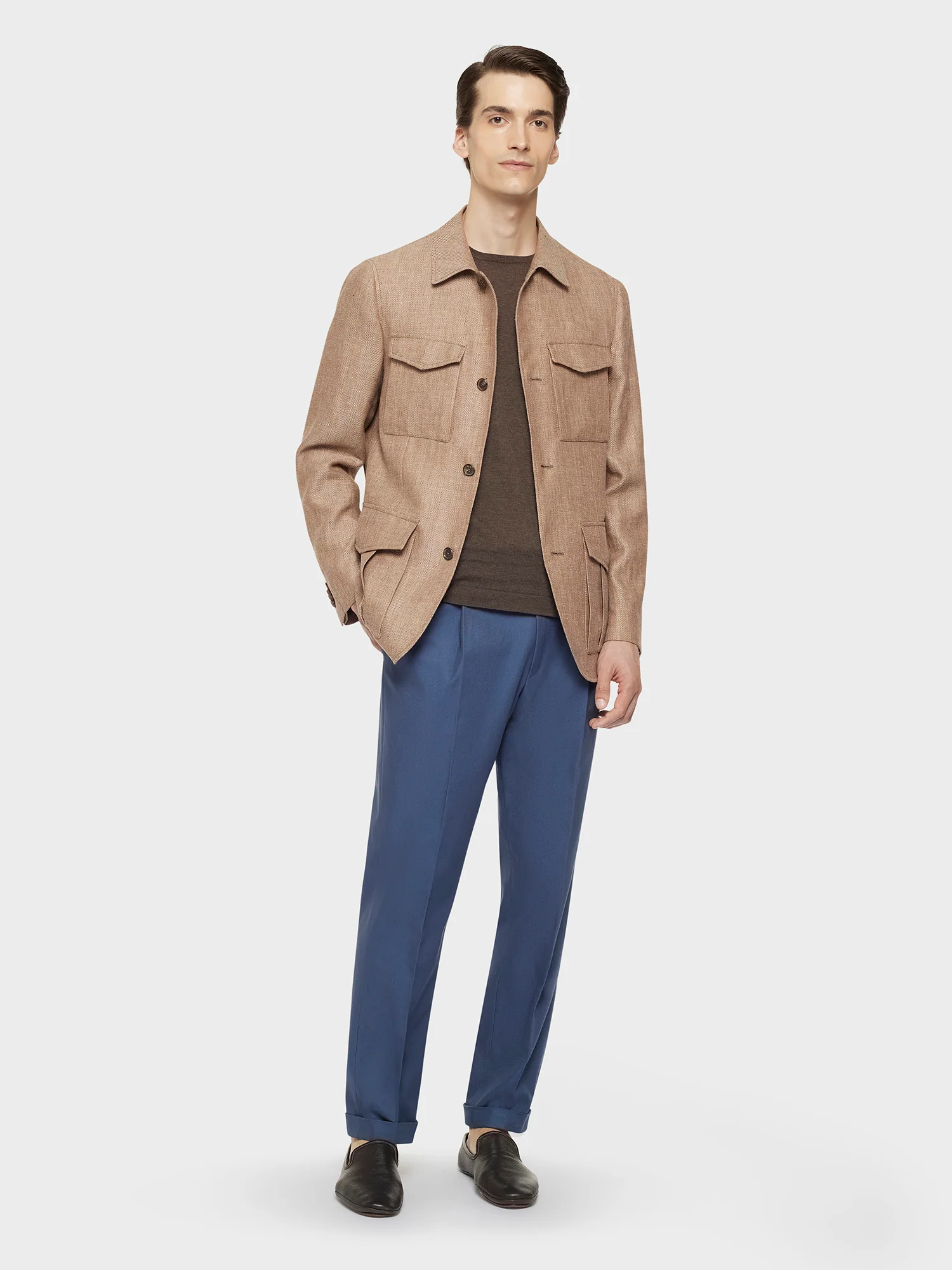 Giacca sahariana in lino e lana beige - Image 3