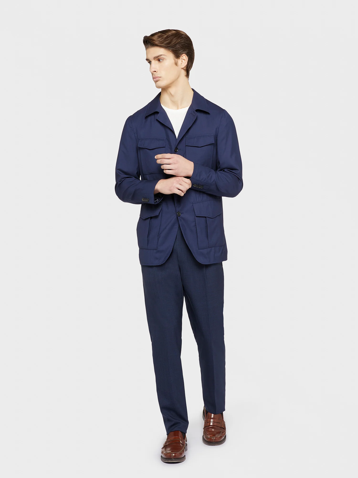 Giacca Sahariana in lana seta blu "Nuage" - Image 3