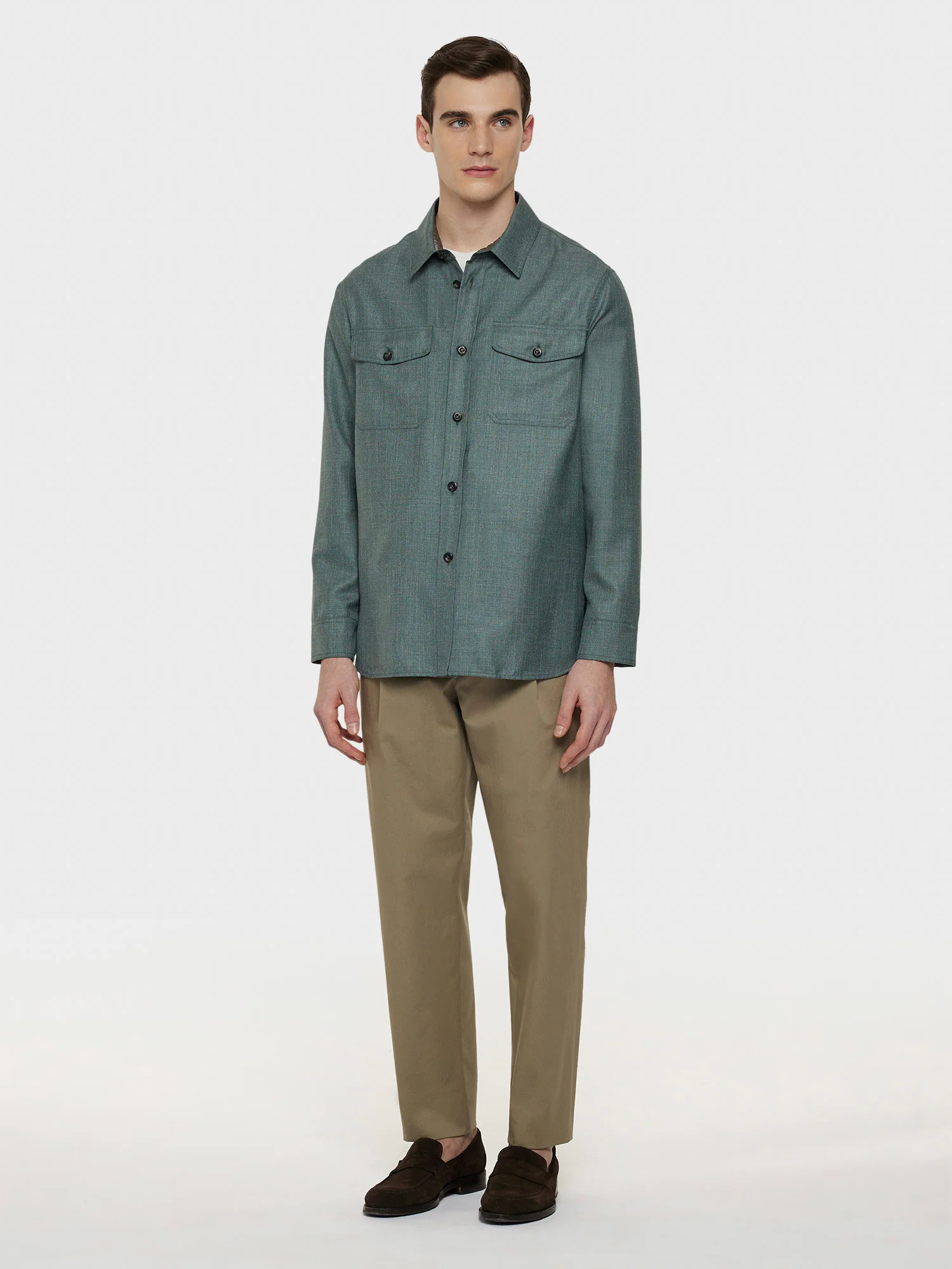 Overshirt in lana, seta e lino verde - Image 3