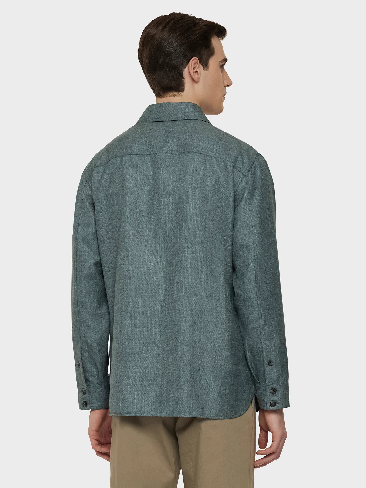 Overshirt in lana, seta e lino verde - Image 4