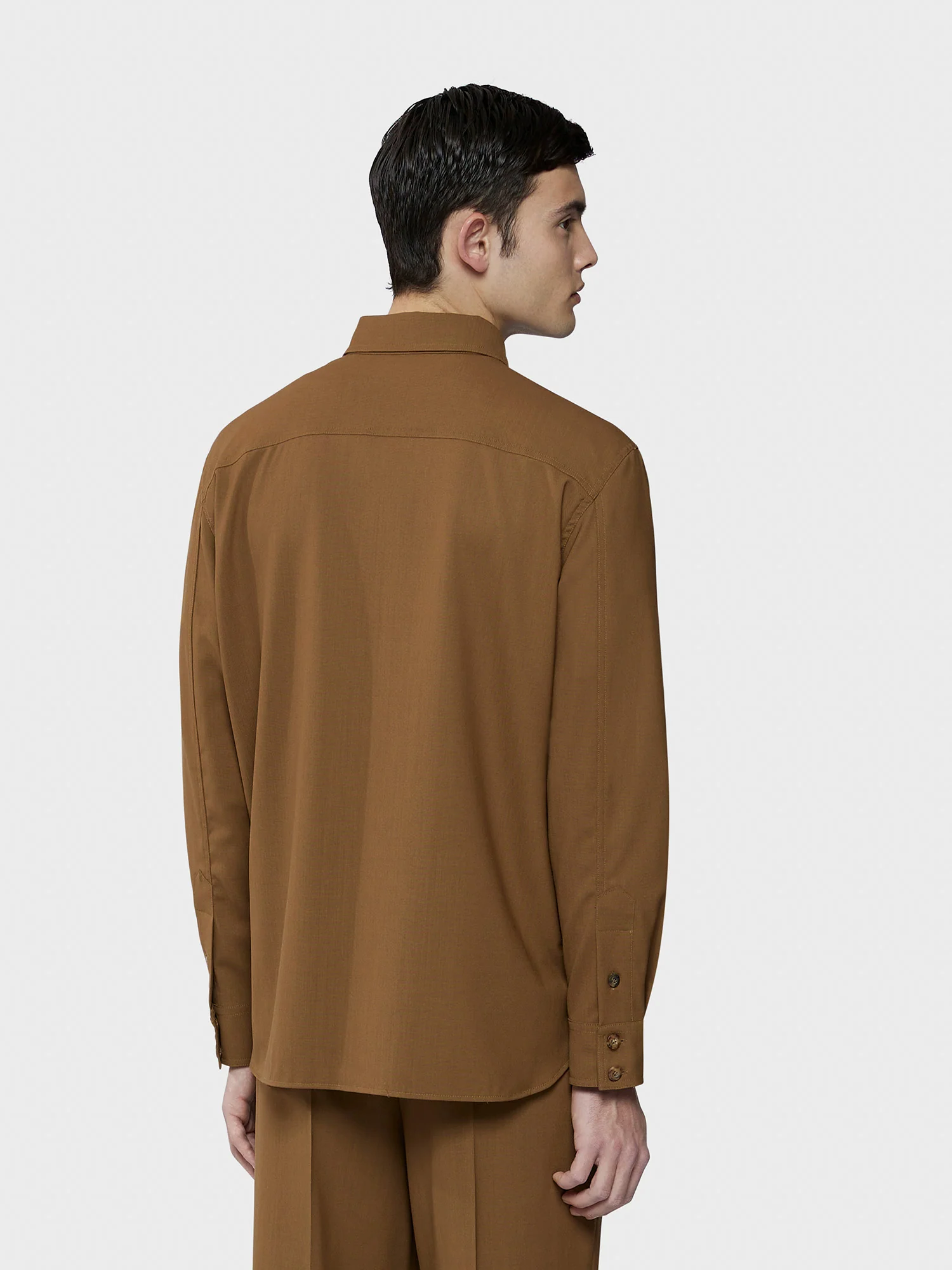 Overshirt in tropical di lana marrone "Houdini" - Image 4
