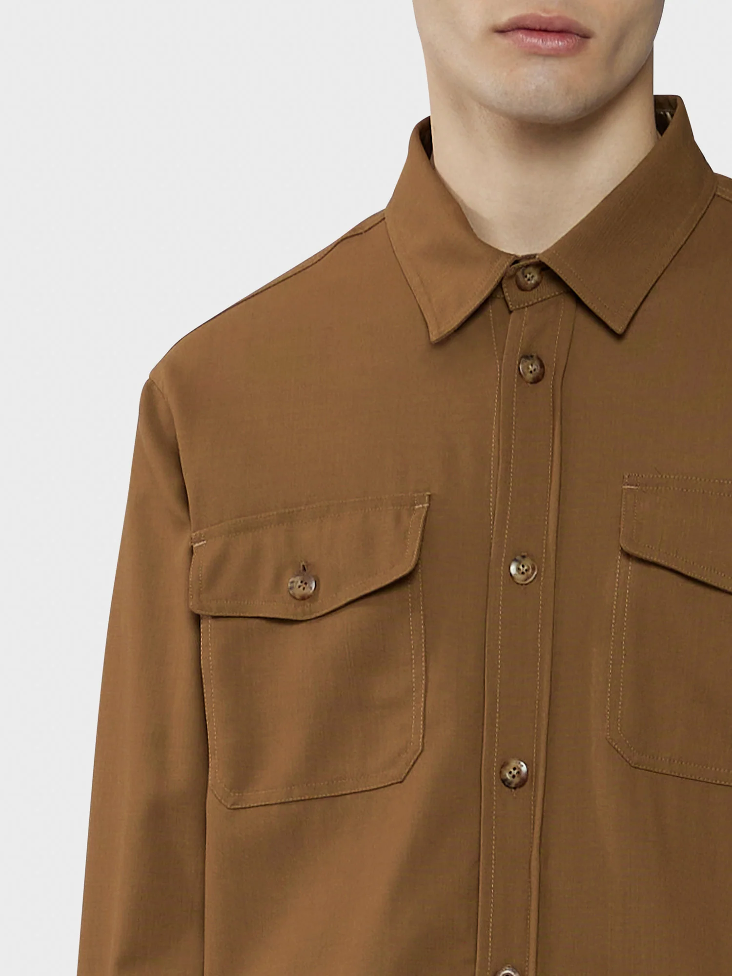 Overshirt in tropical di lana marrone "Houdini" - Image 5