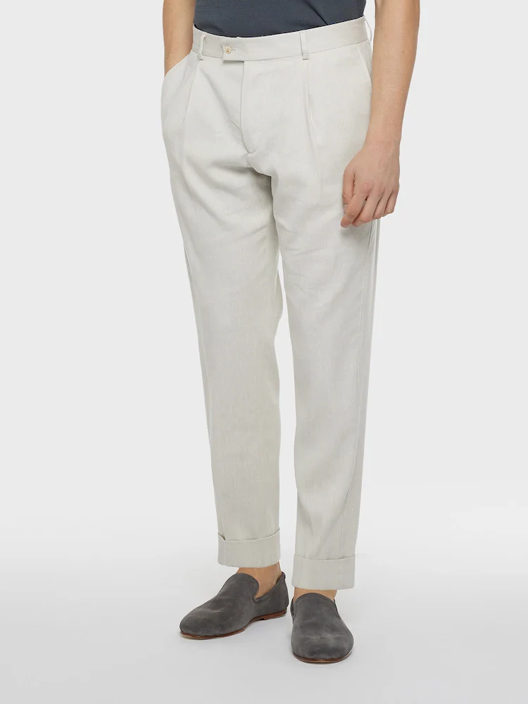 Pantalone carrot fit in lino e lana bianco