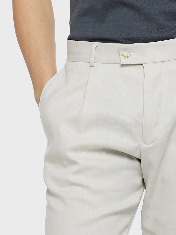 Pantalone carrot fit in lino e lana bianco - Image 3