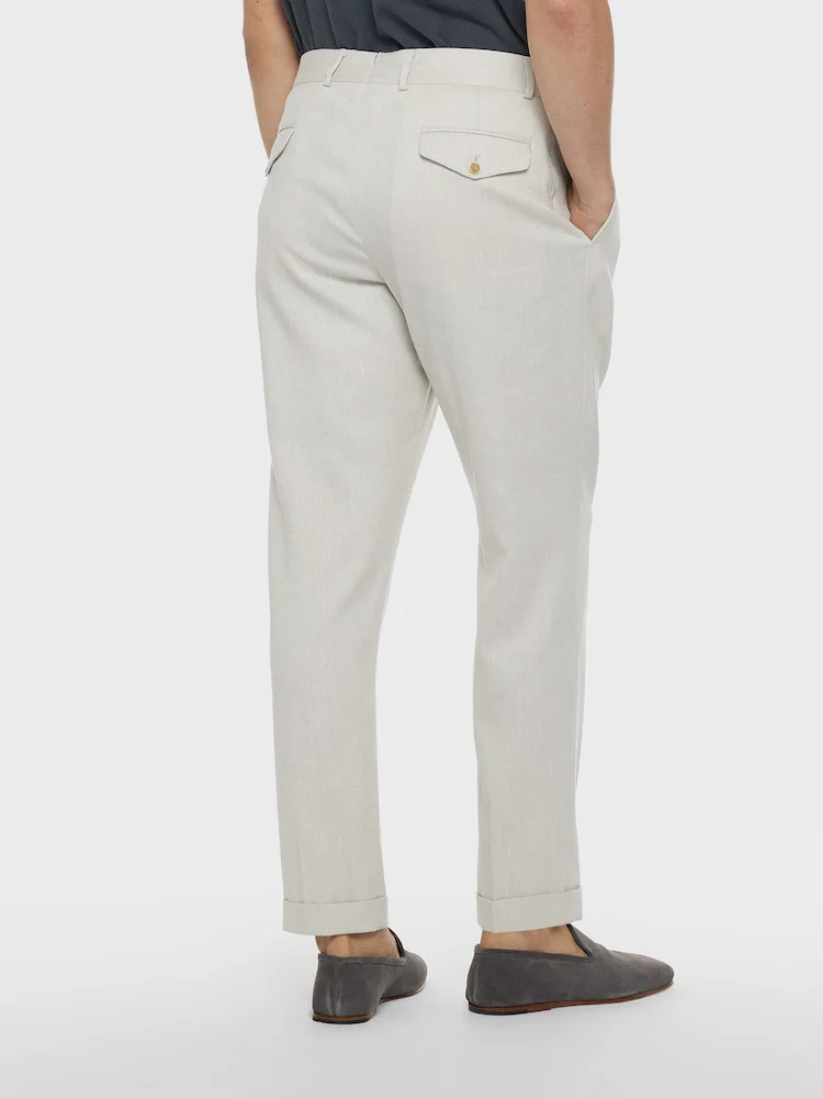Pantalone carrot fit in lino e lana bianco - Image 4
