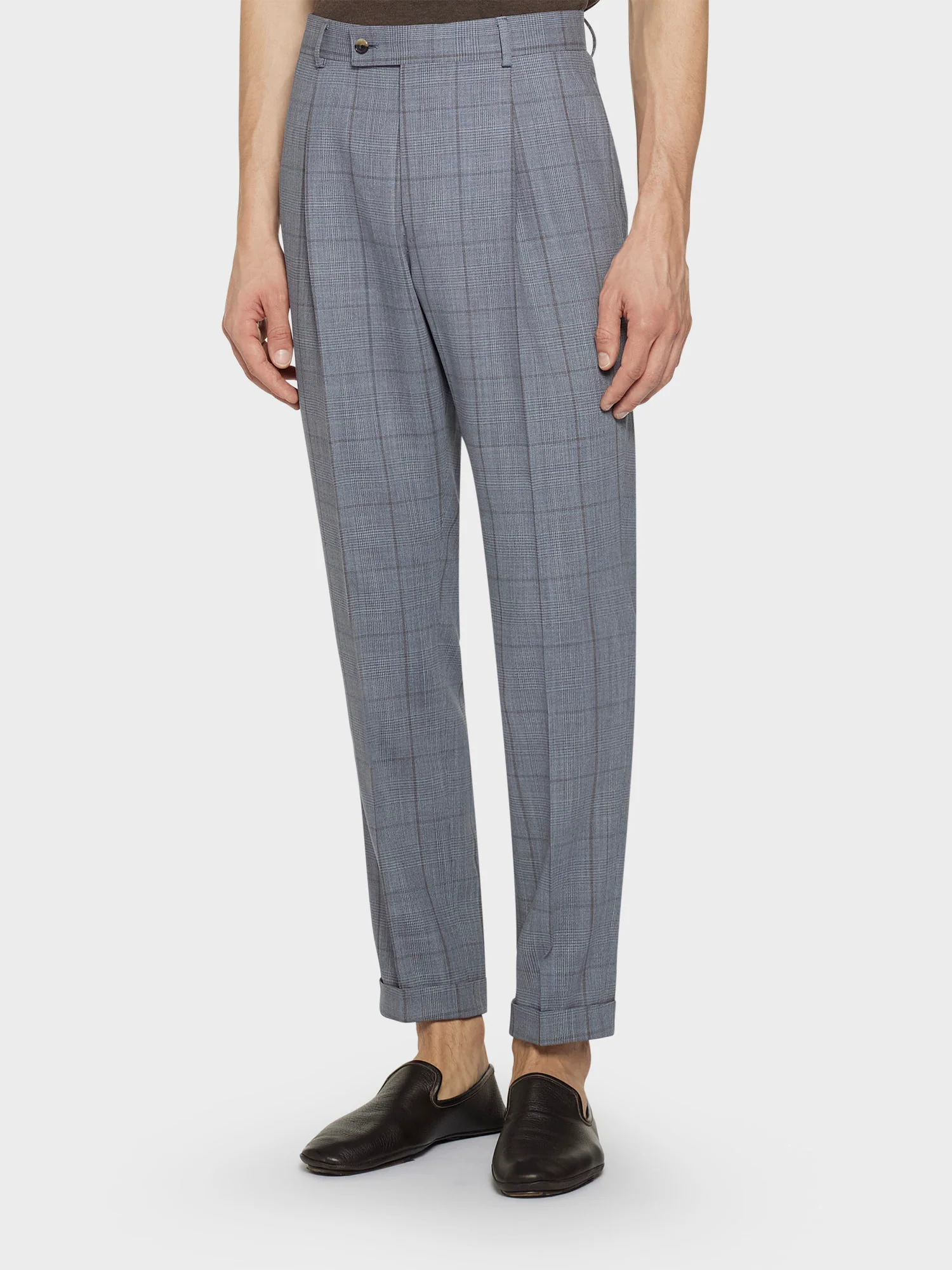 Pantalone carrot-fit in lana zelander twist glen check azzurro - Image 3