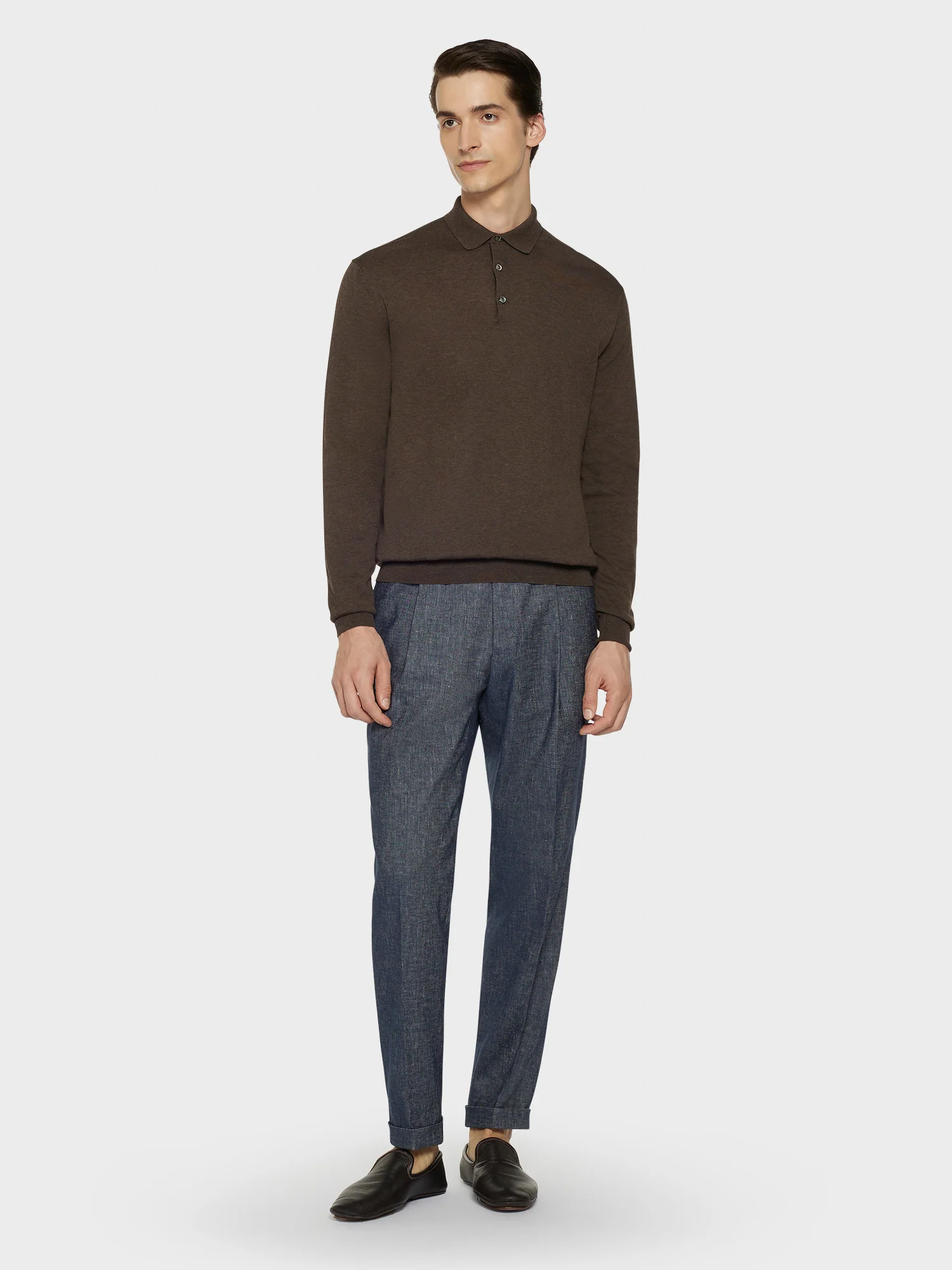 Pantalone carrot-fit in lino e cotone blu denim - Image 3