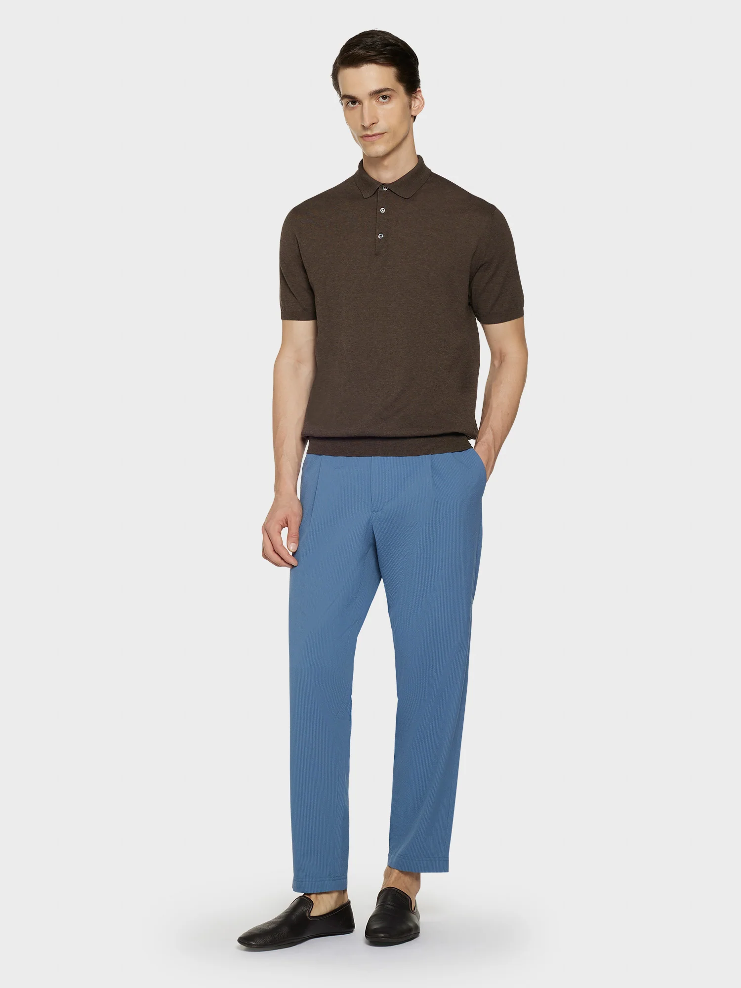 Pantalone jogger in seersucker di cotone azzurro - Image 3