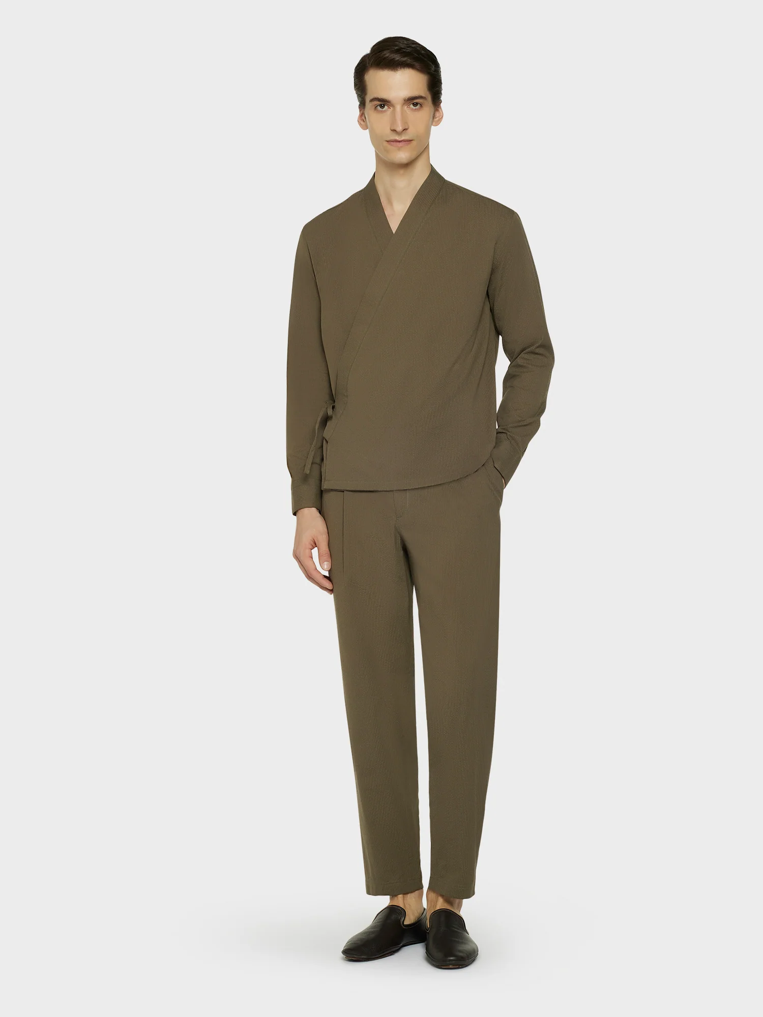 Pantalone jogger in seersucker di cotone verde - Image 3