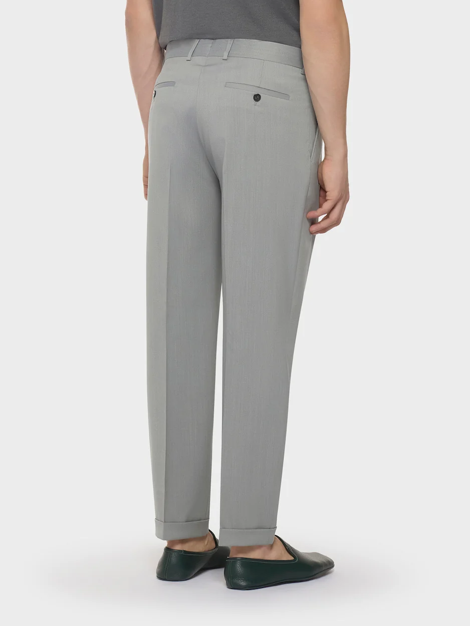 Pantalone slim fit in flanella di lana grigio - Image 4