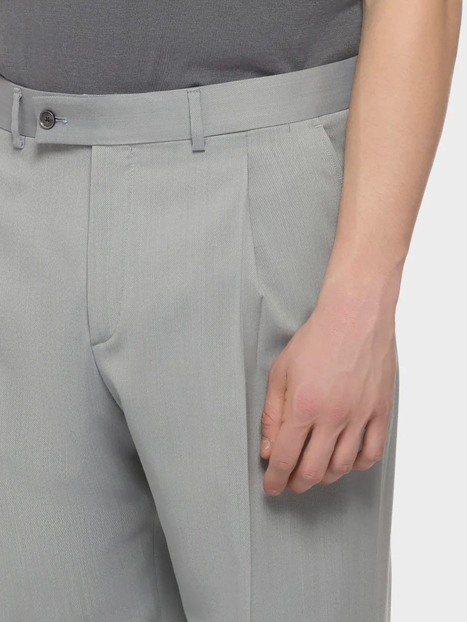 Pantalone slim fit in flanella di lana grigio - Image 5