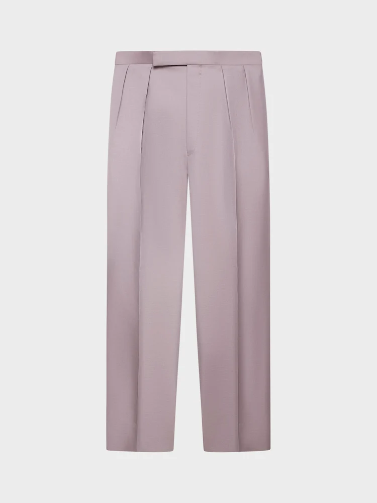 Pantalone a vita alta in lana mohair e seta malva - Image 2
