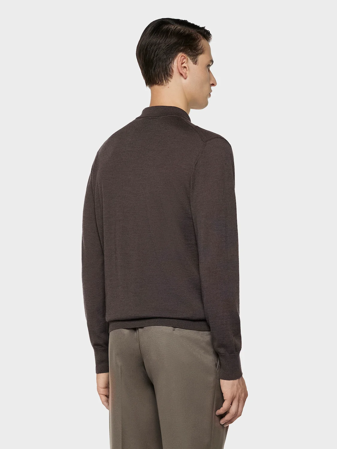 Polo a manica lunga in lana, seta e cashmere marrone - Image 4