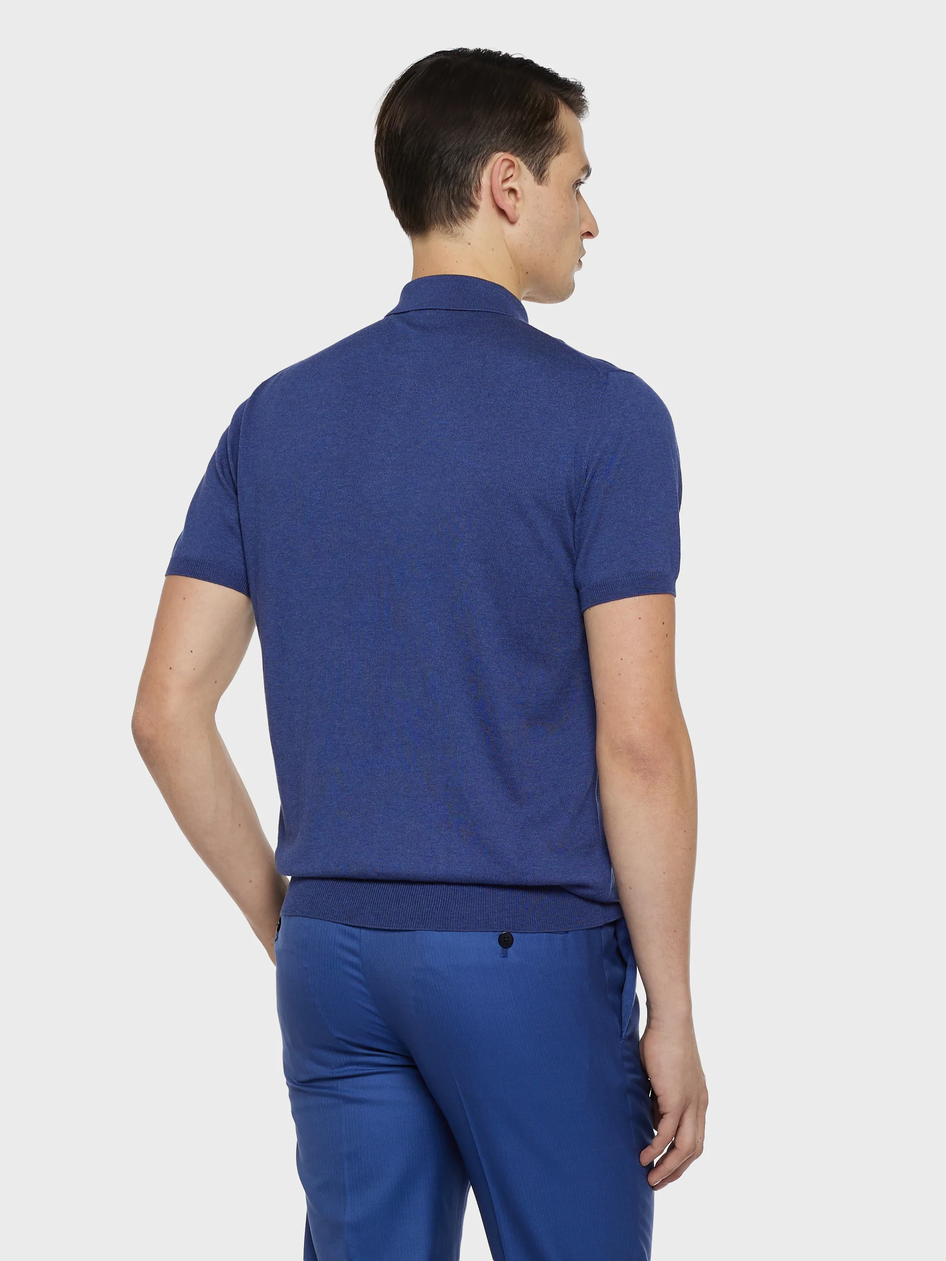 Polo a maniche corte in seta e cotone blu - Image 4
