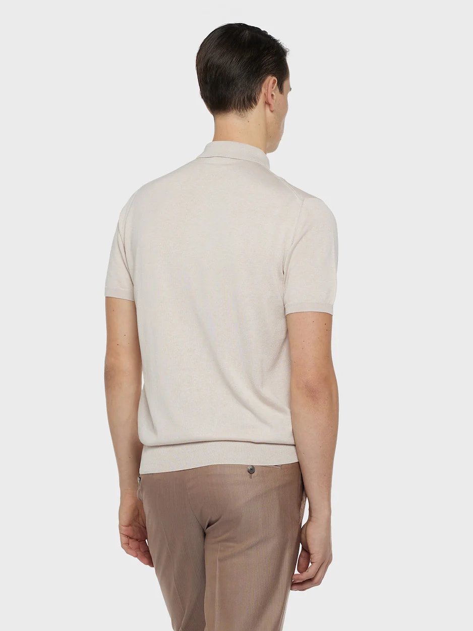 Polo a maniche corte in seta e cotone beige - Image 3