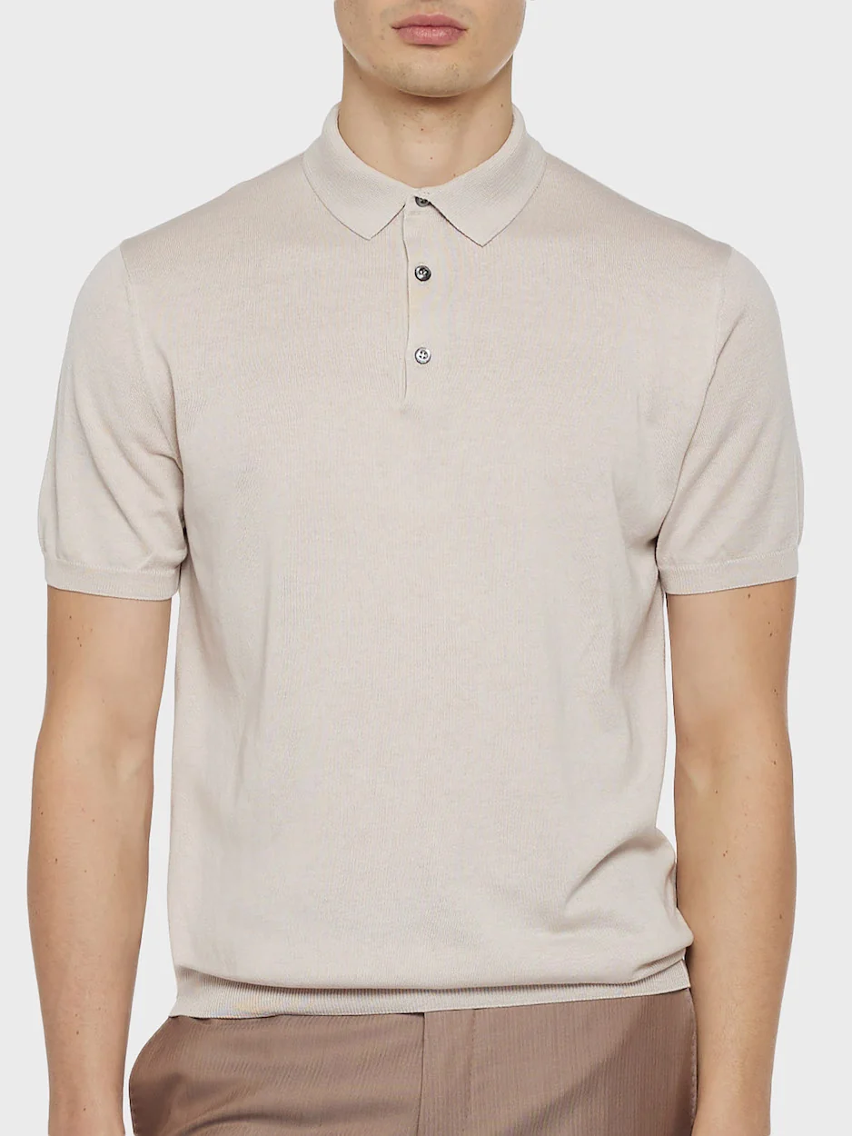 Polo a maniche corte in seta e cotone beige - Image 4