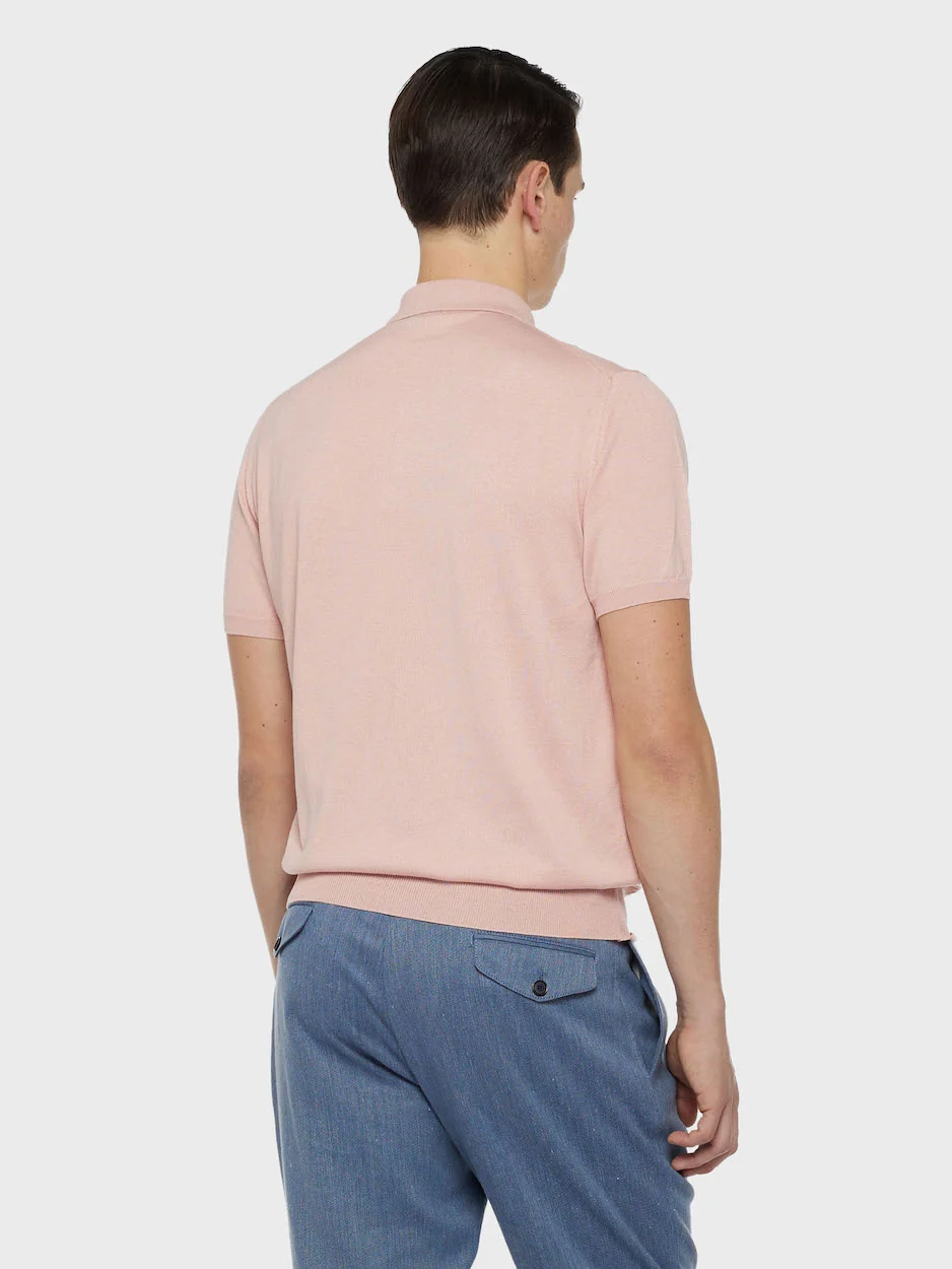 Polo a maniche corte in seta e cotone rosa - Image 3