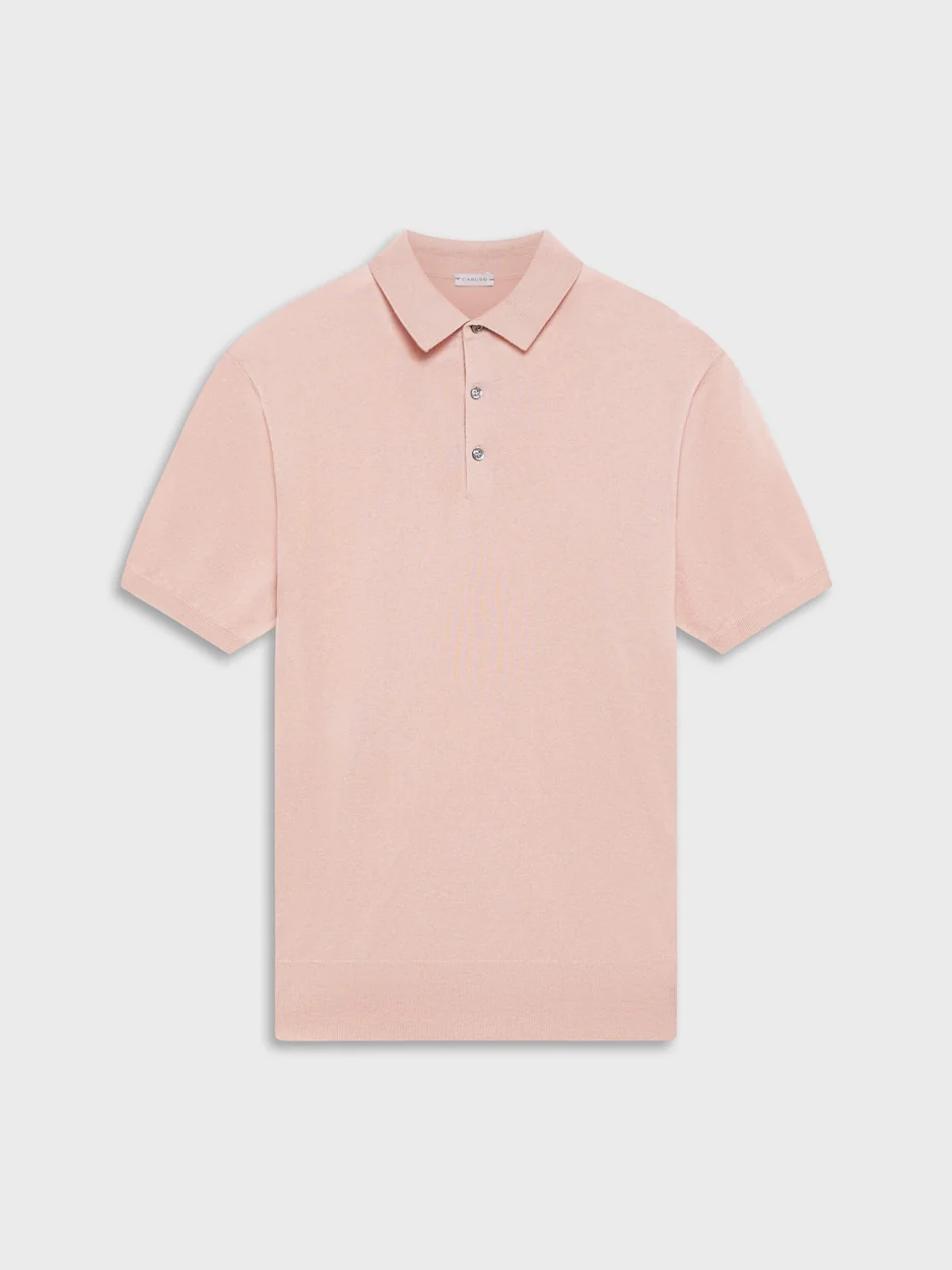 Polo a maniche corte in seta e cotone rosa - Image 4