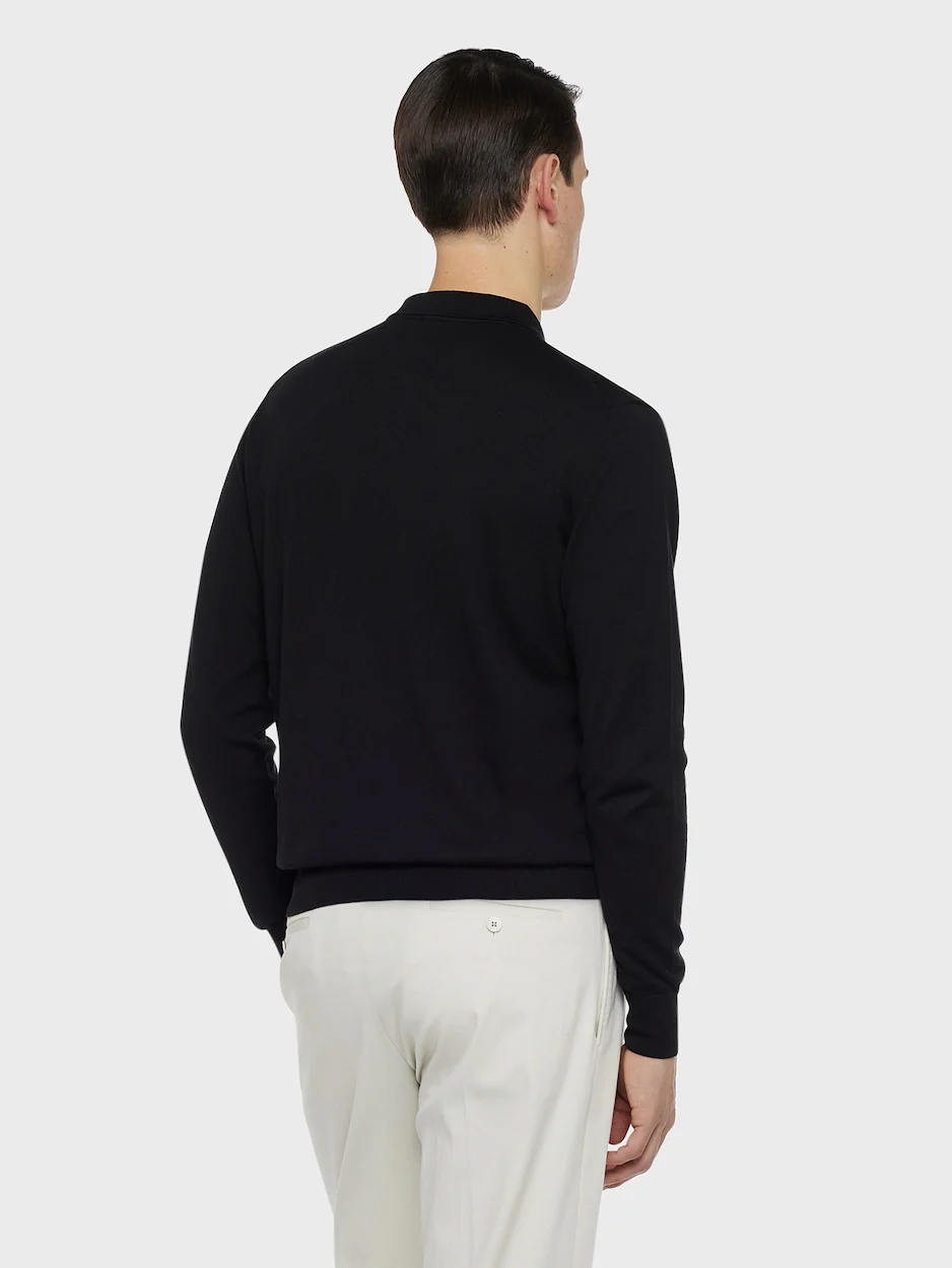 Polo cardigan a maniche lunghe in seta e cotone nera - Image 3