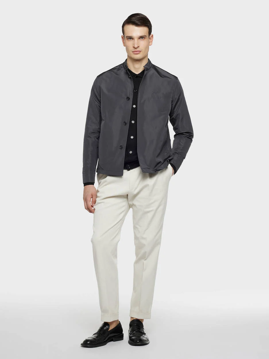 Polo cardigan a maniche lunghe in seta e cotone nera - Image 5