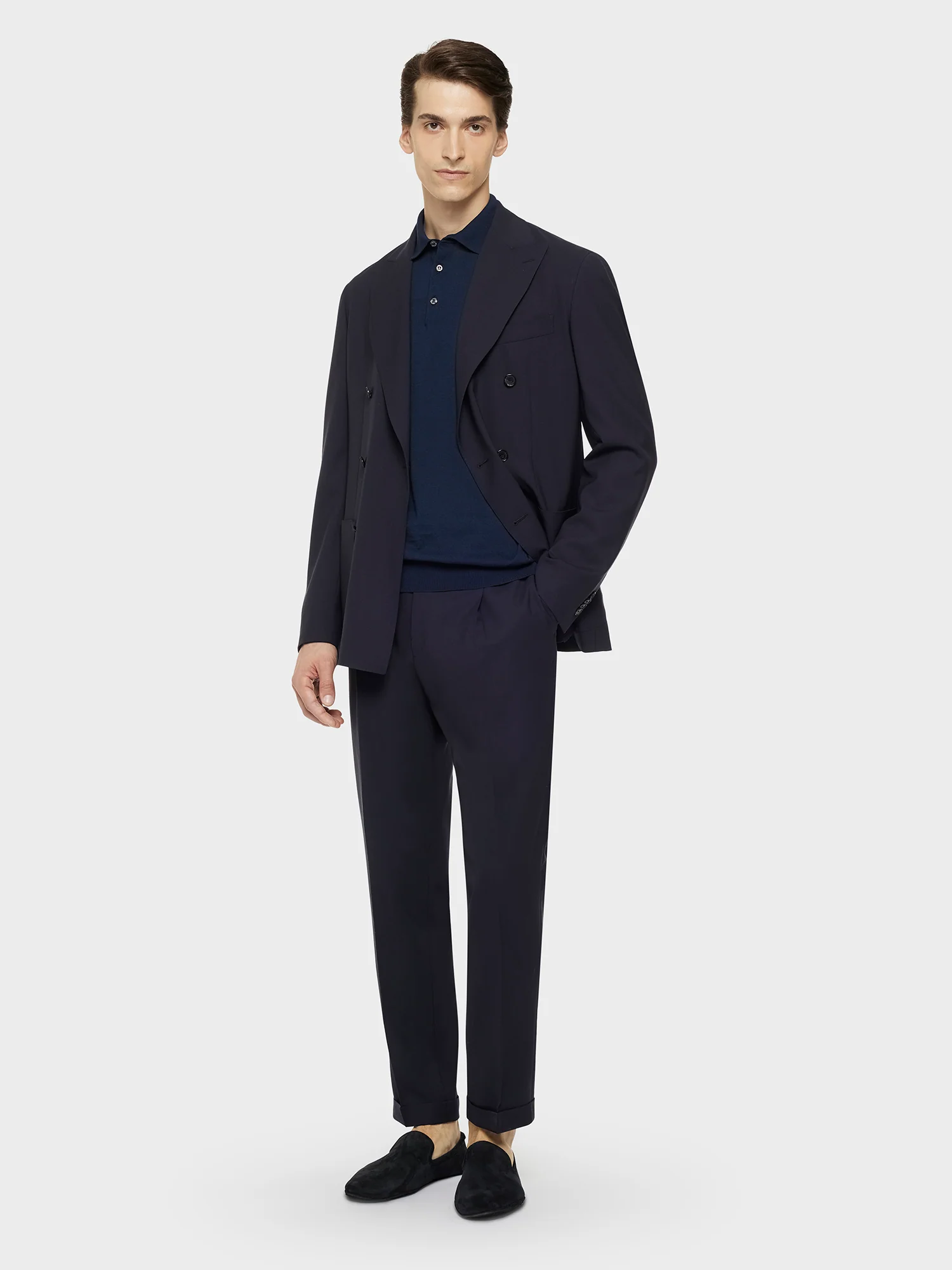 Polo a maniche lunghe in cotone blu navy - Image 3
