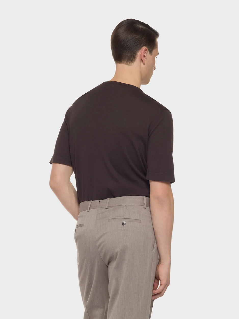 T-shirt in maglia di seta e cotone marrone - Image 4