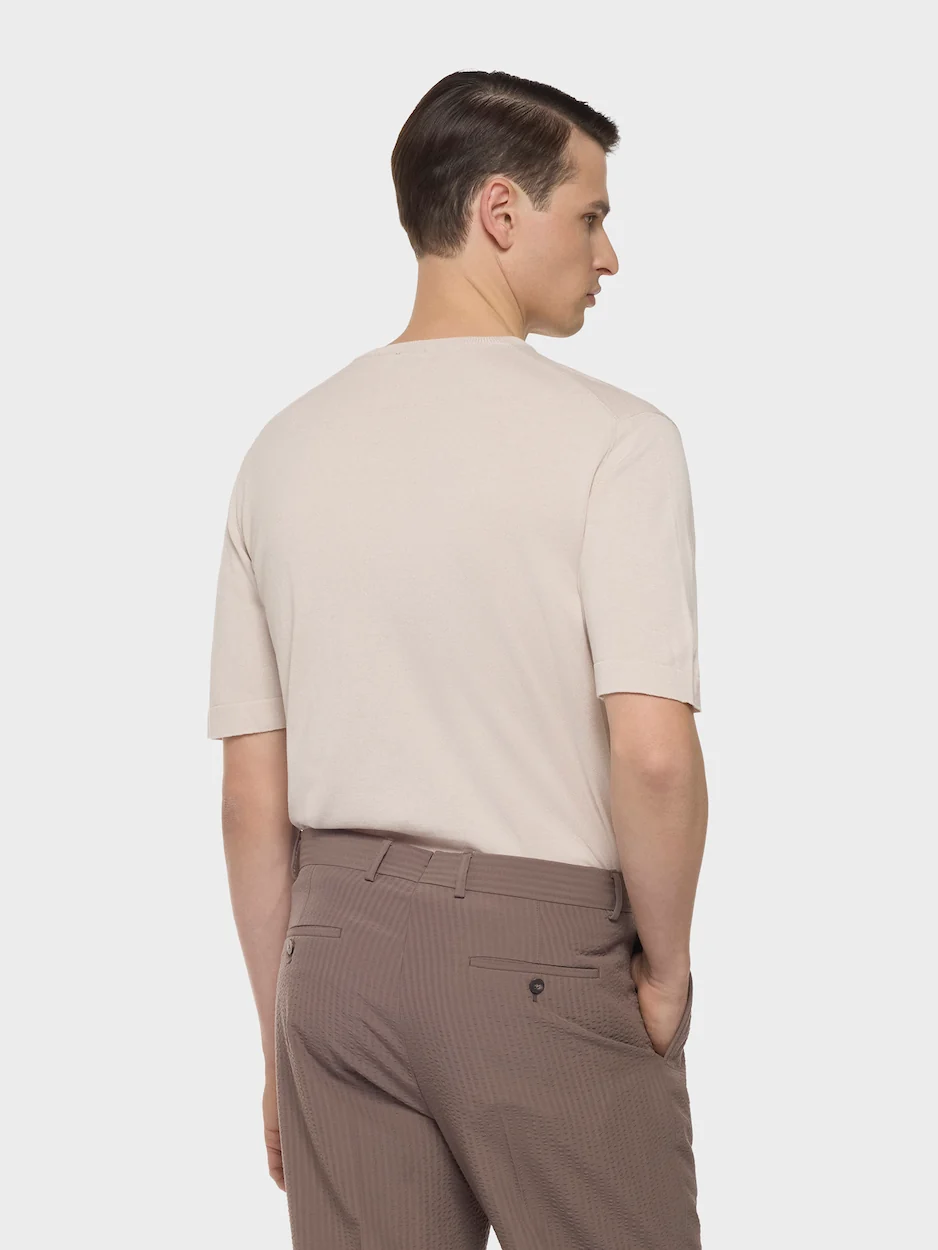 T-shirt in maglia di seta e cotone panna - Image 4